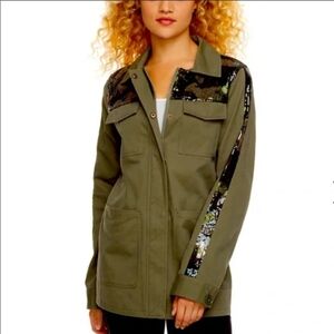 Madden NYC Olive Green with Sequin Trim Utility Jacket Small